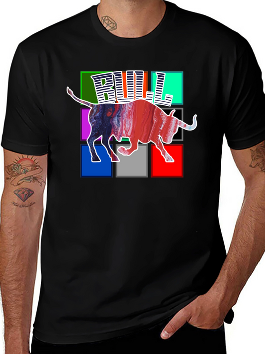 Abstract Bull Graphic Print Black T-Shirt