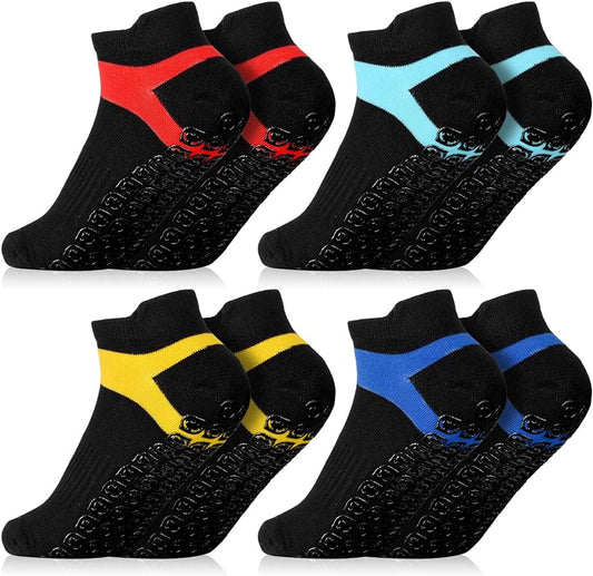 Jspupifip 4 Pairs Non Slip Pilates Grip Socks, Unisex Non-Slip Yoga Socks, Cotton Football Socks with Cushion Christmas Gift